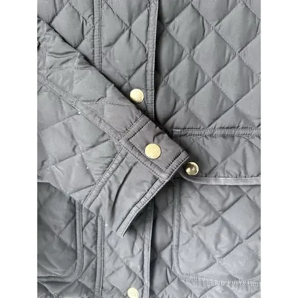 J Crew Women’s Black Quilted 70% Down Coat /Jacket Full Zip /Snaps /Pockets Sz S - Picture 4 of 10